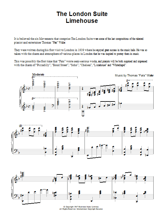 Fats Waller Limehouse (from The London Suite) sheet music notes and chords arranged for Piano Solo