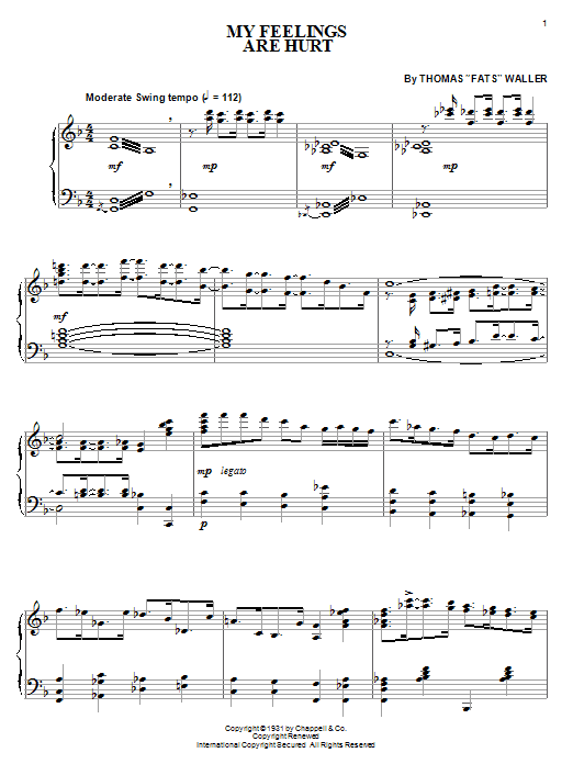 Fats Waller My Feelings Are Hurt sheet music notes and chords arranged for Piano Solo