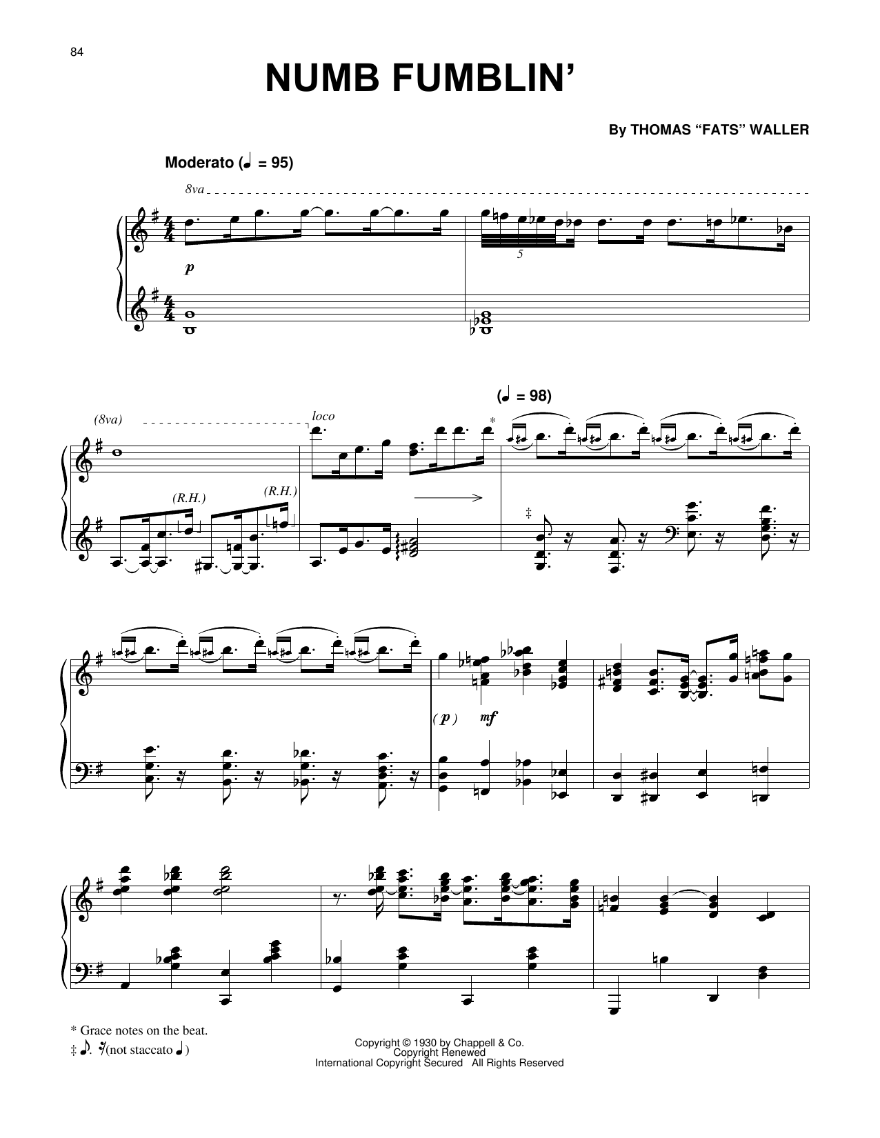 Fats Waller Numb Fumblin' sheet music notes and chords arranged for Piano Solo