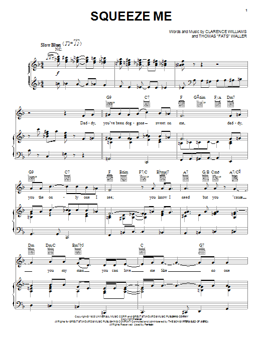 Fats Waller Squeeze Me sheet music notes and chords arranged for Piano, Vocal & Guitar Chords (Right-Hand Melody)