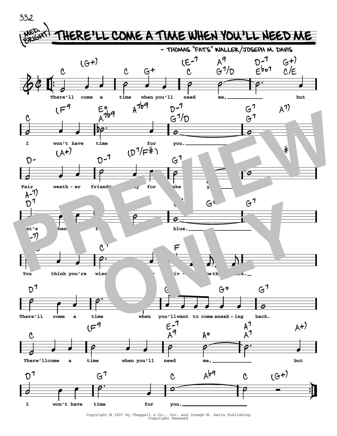 Fats Waller There'll Come A Time When You'll Need Me (arr. Robert Rawlins) sheet music notes and chords arranged for Real Book – Melody, Lyrics & Chords