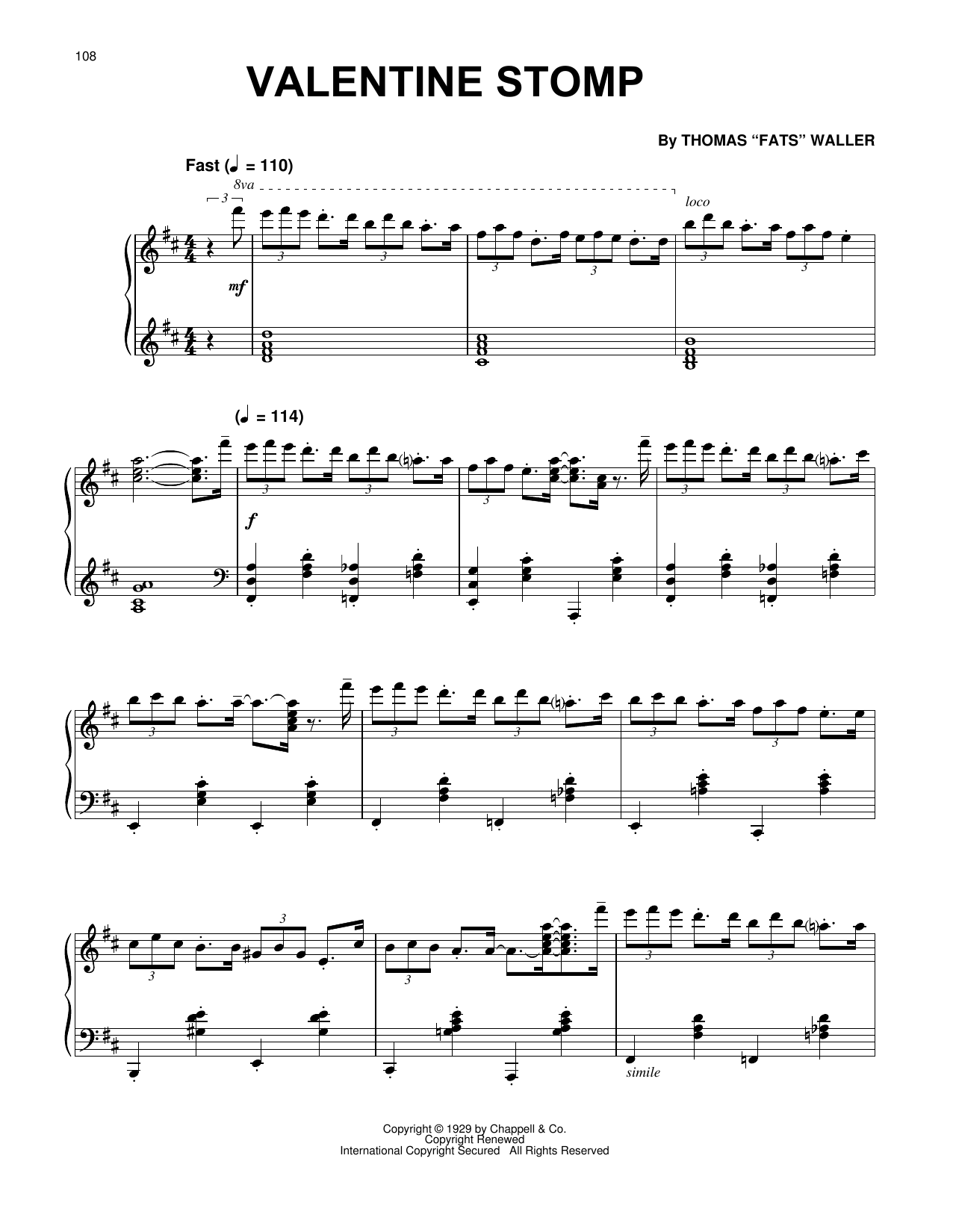 Fats Waller Valentine Stomp sheet music notes and chords arranged for Piano Solo