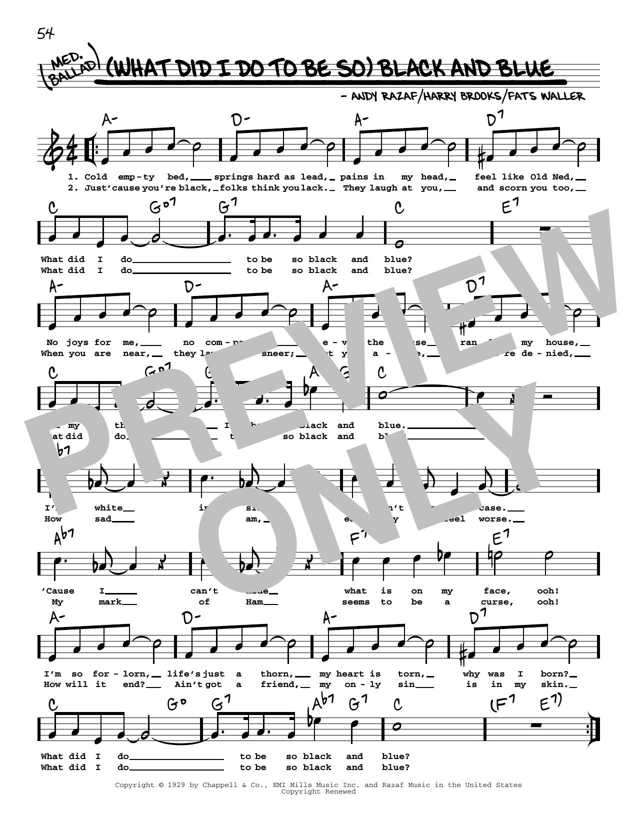 Fats Waller (What Did I Do To Be So) Black And Blue (arr. Robert Rawlins) sheet music notes and chords arranged for Real Book – Melody, Lyrics & Chords