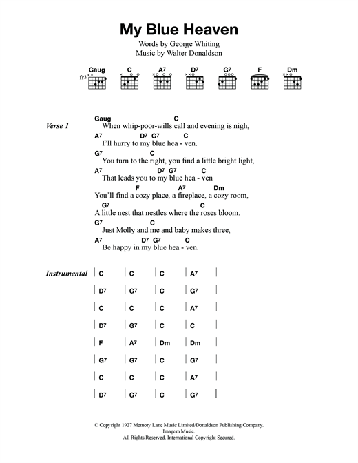 Fats Domino My Blue Heaven sheet music notes and chords arranged for Guitar Chords/Lyrics