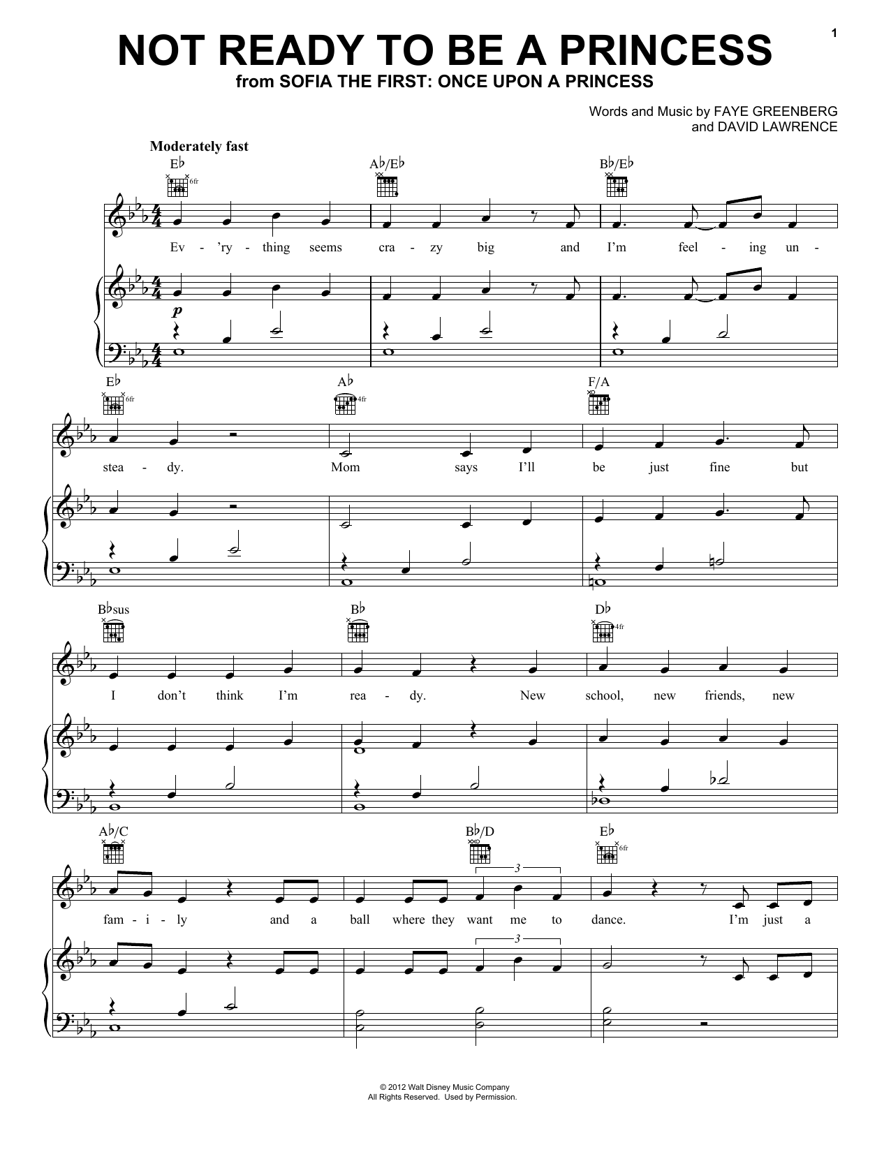 Faye Greenberg and David Lawrence Not Ready To Be A Princess (from Disney's Sofia The First: Once Upon A Princess) sheet music notes and chords arranged for Piano, Vocal & Guitar Chords (Right-Hand Melody)