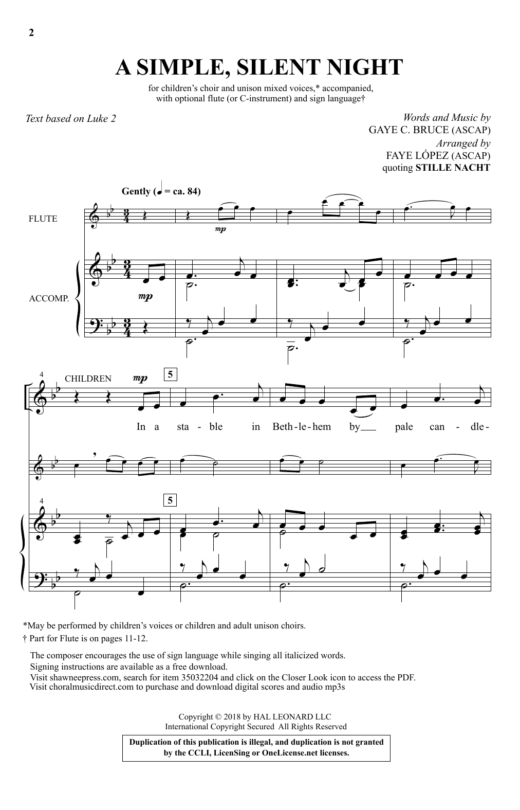 Faye López A Simple, Silent Night sheet music notes and chords arranged for Unison Choir