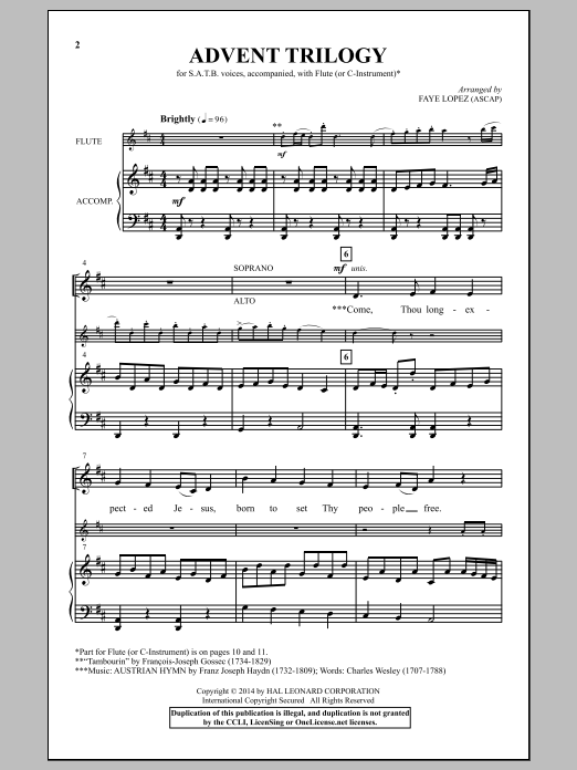 Faye Lopez Advent Trilogy sheet music notes and chords arranged for SATB Choir
