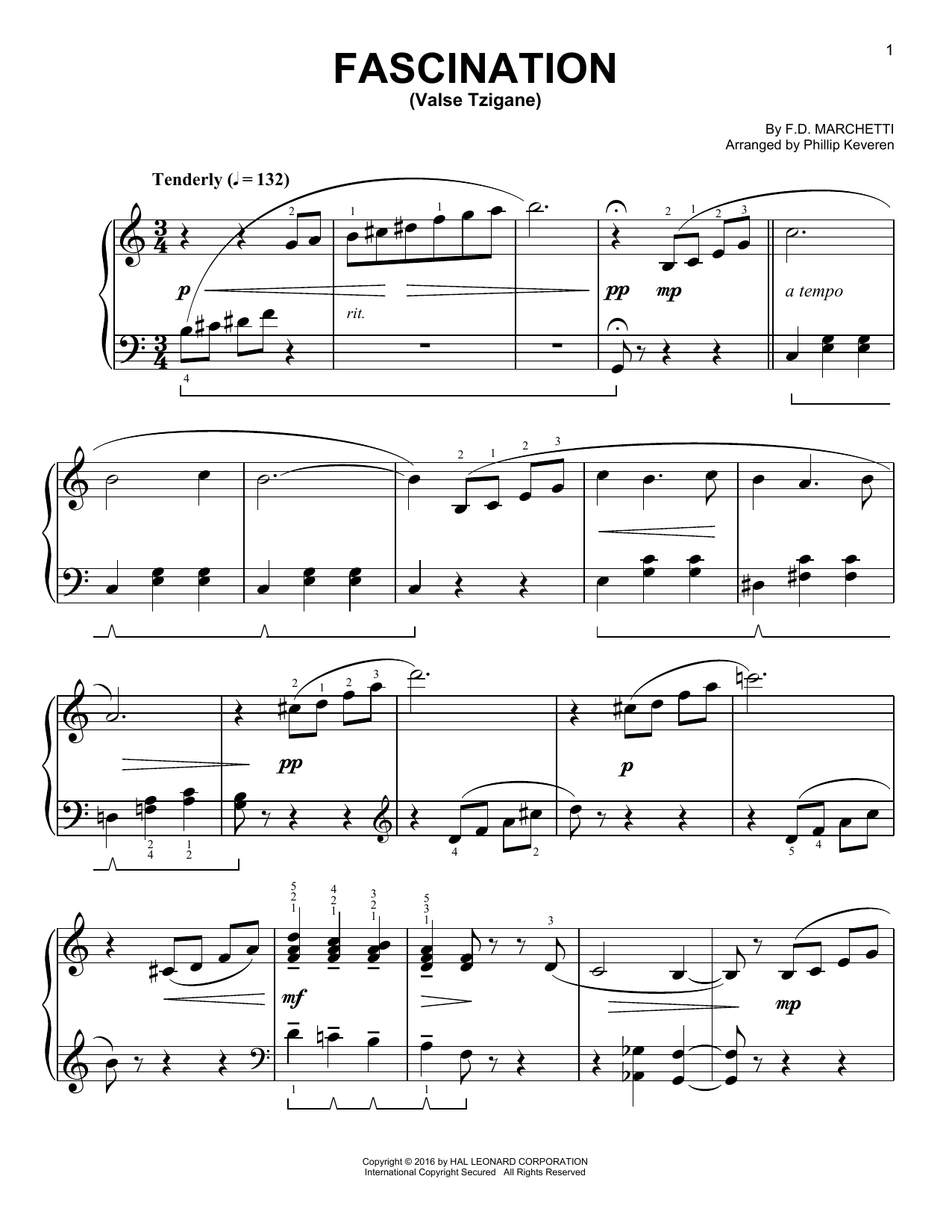 F.D. Marchetti Fascination (Valse Tzigane) [Classical version] (arr. Phillip Keveren) sheet music notes and chords arranged for Easy Piano