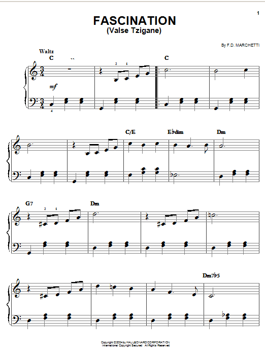 F.D. Marchetti Fascination (Valse Tzigane) sheet music notes and chords arranged for Piano Solo