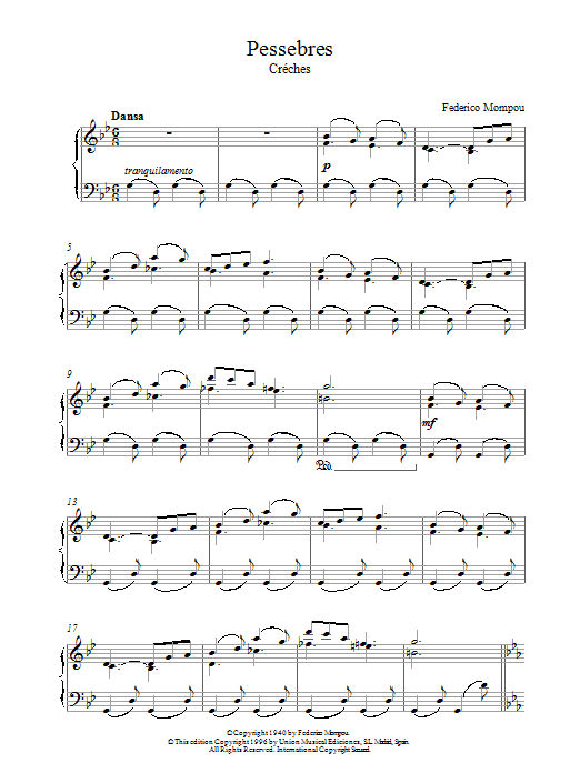 Federico Mompou Pessebres Creches I sheet music notes and chords arranged for Piano Solo