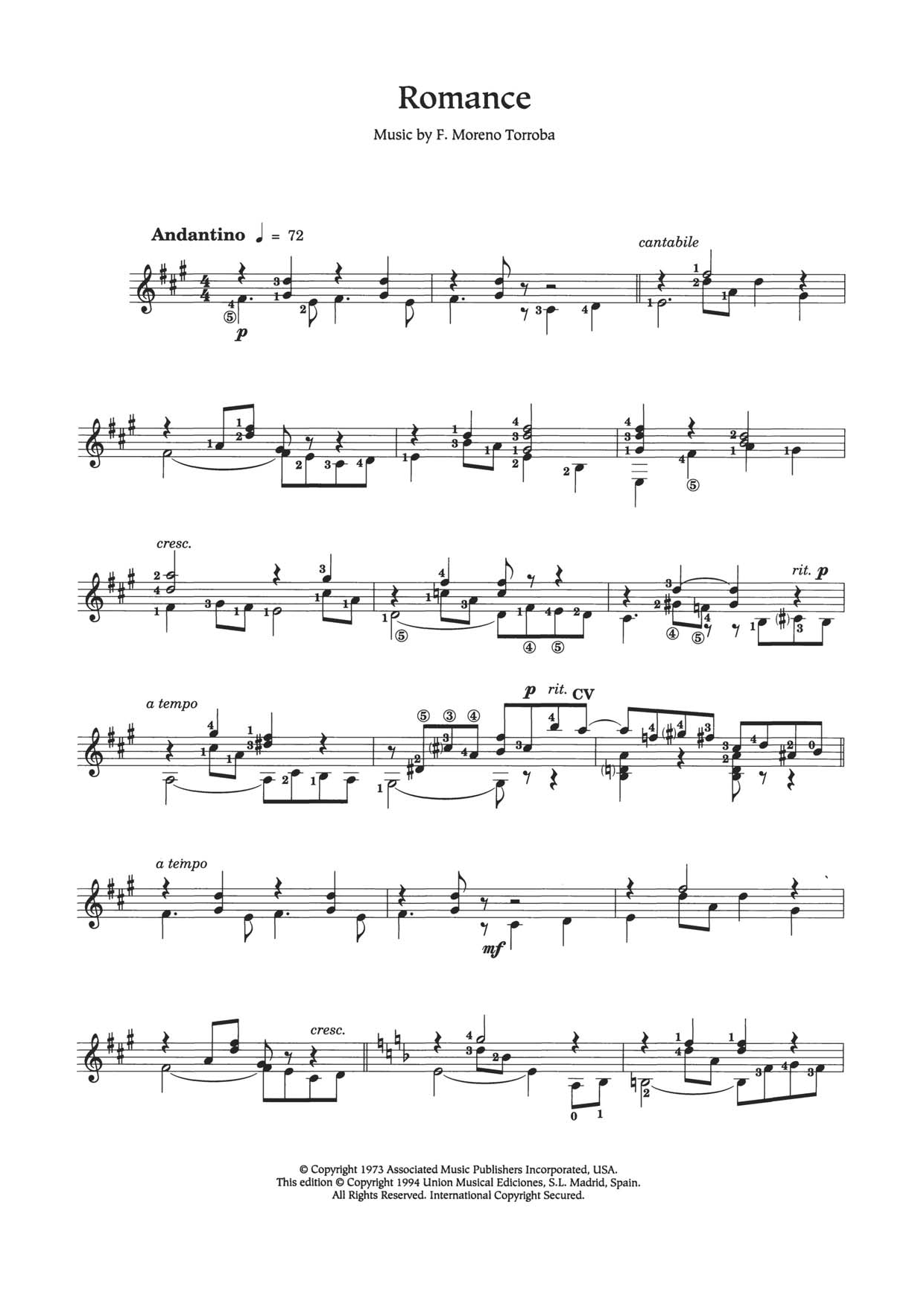 Federico Moreno Torroba Romance sheet music notes and chords arranged for Easy Guitar