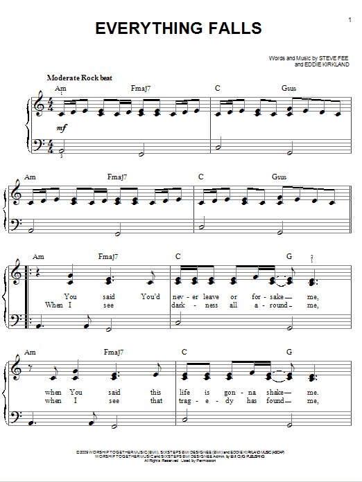 Fee Everything Falls sheet music notes and chords arranged for Easy Piano