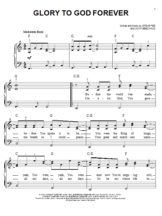 Fee Glory To God Forever sheet music notes and chords arranged for Piano, Vocal & Guitar Chords (Right-Hand Melody)