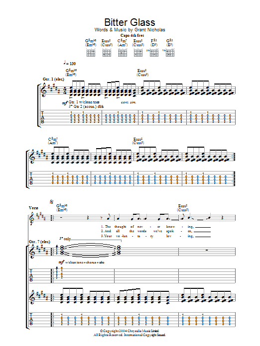 Feeder Bitter Glass sheet music notes and chords arranged for Guitar Tab