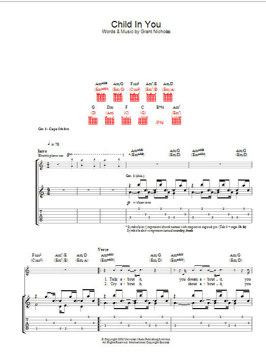 Feeder Child In You sheet music notes and chords arranged for Guitar Tab