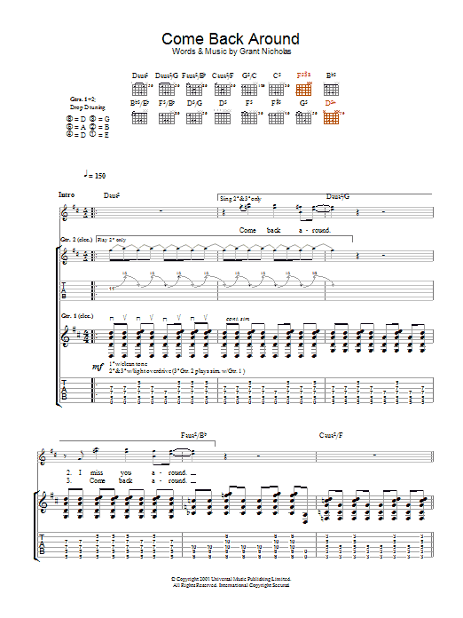 Feeder Come Back Around sheet music notes and chords arranged for Lead Sheet / Fake Book