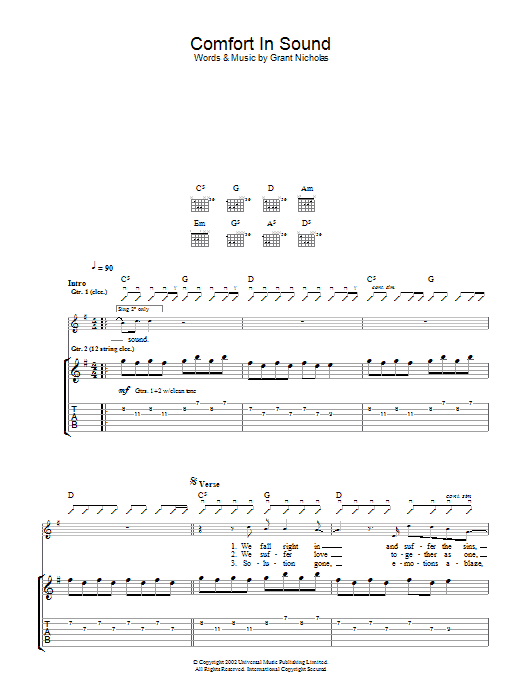 Feeder Comfort In Sound sheet music notes and chords arranged for Guitar Tab
