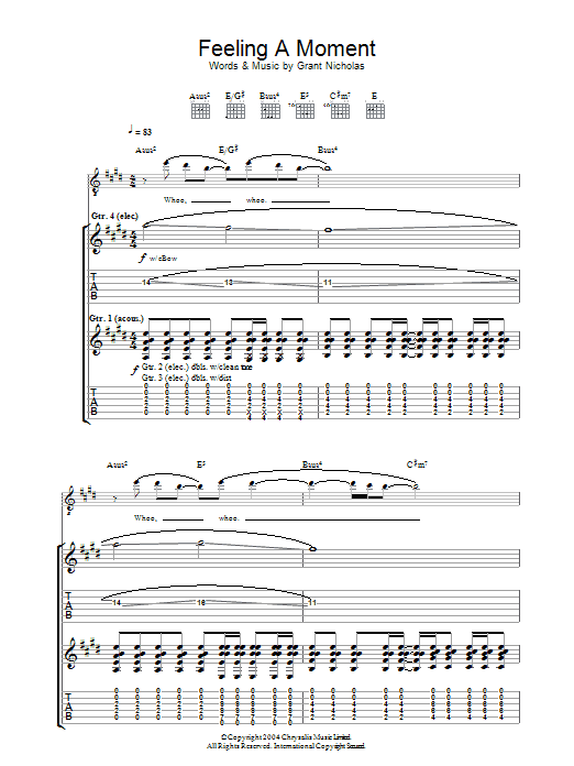 Feeder Feeling A Moment sheet music notes and chords arranged for Piano, Vocal & Guitar Chords