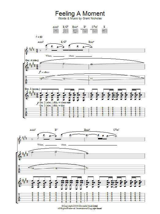 Feeder Feeling A Moment sheet music notes and chords arranged for Guitar Tab