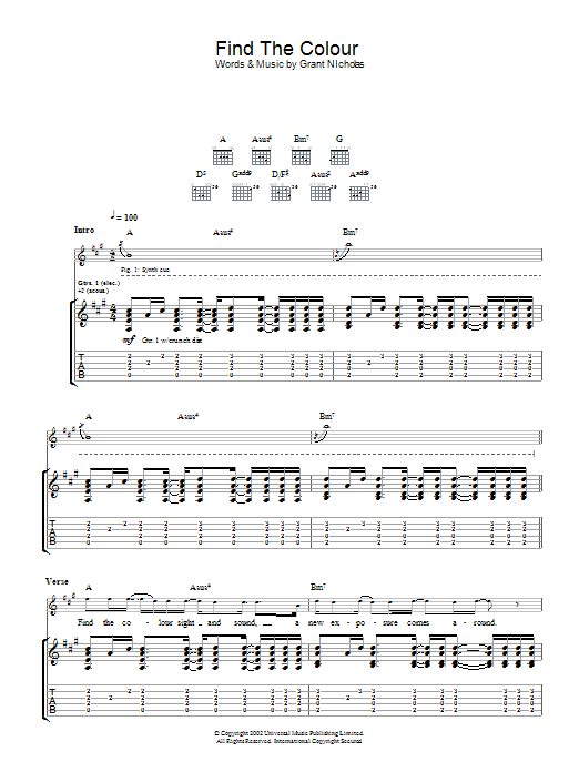 Feeder Find The Colour sheet music notes and chords arranged for Guitar Tab