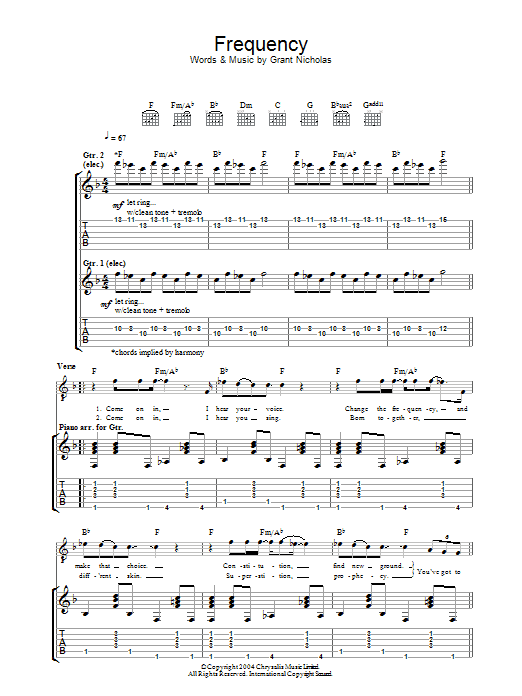 Feeder Frequency sheet music notes and chords arranged for Guitar Tab