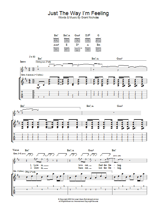 Feeder Just The Way I'm Feeling sheet music notes and chords arranged for Lead Sheet / Fake Book