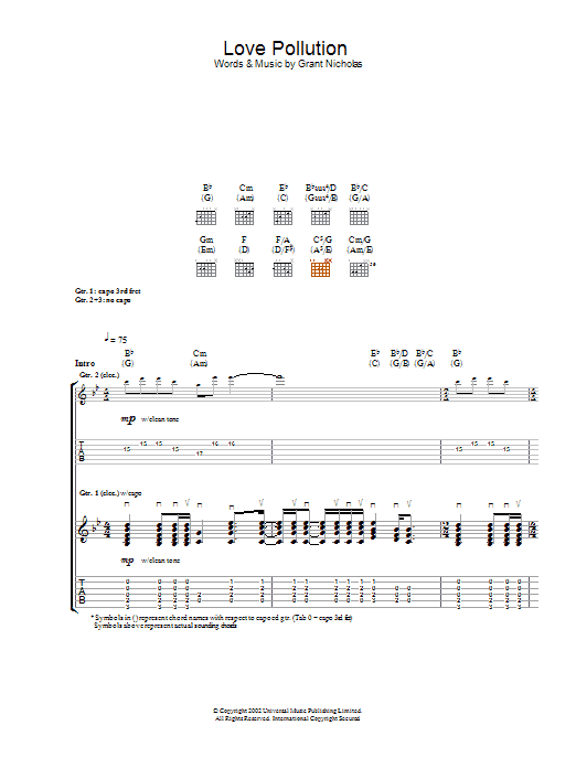 Feeder Love Pollution sheet music notes and chords arranged for Guitar Tab
