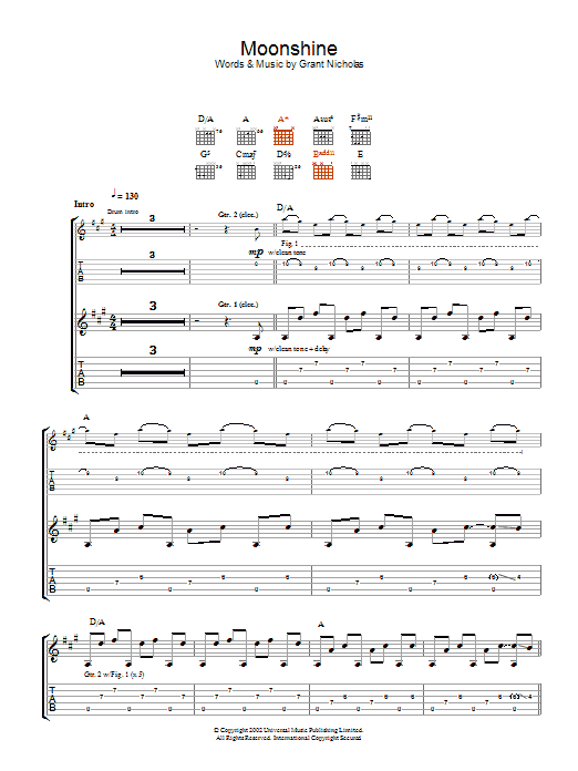 Feeder Moonshine sheet music notes and chords arranged for Guitar Tab