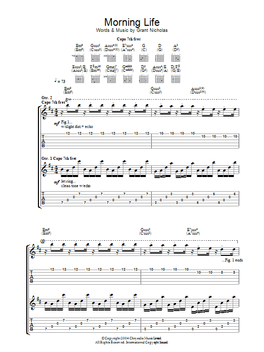 Feeder Morning Life sheet music notes and chords arranged for Guitar Tab