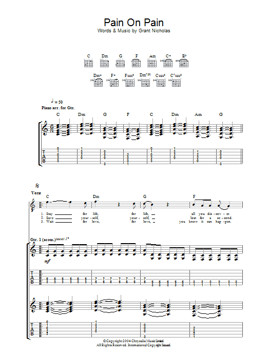 Feeder Pain On Pain sheet music notes and chords arranged for Guitar Tab