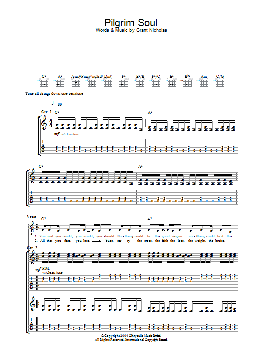 Feeder Pilgrim Soul sheet music notes and chords arranged for Guitar Tab