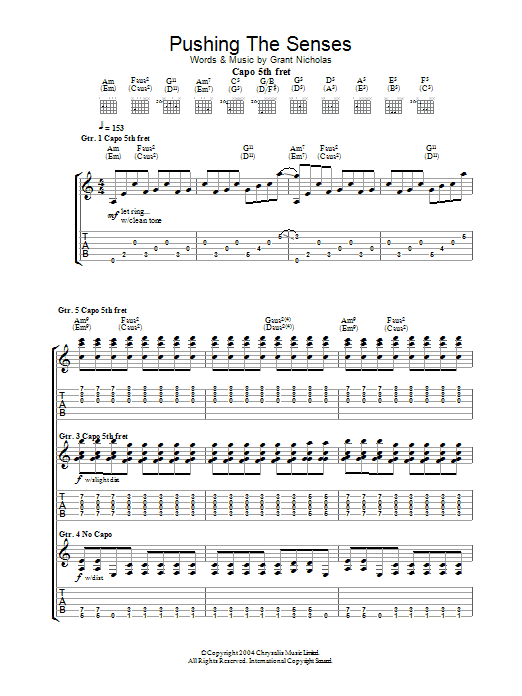 Feeder Pushing The Senses sheet music notes and chords arranged for Guitar Tab