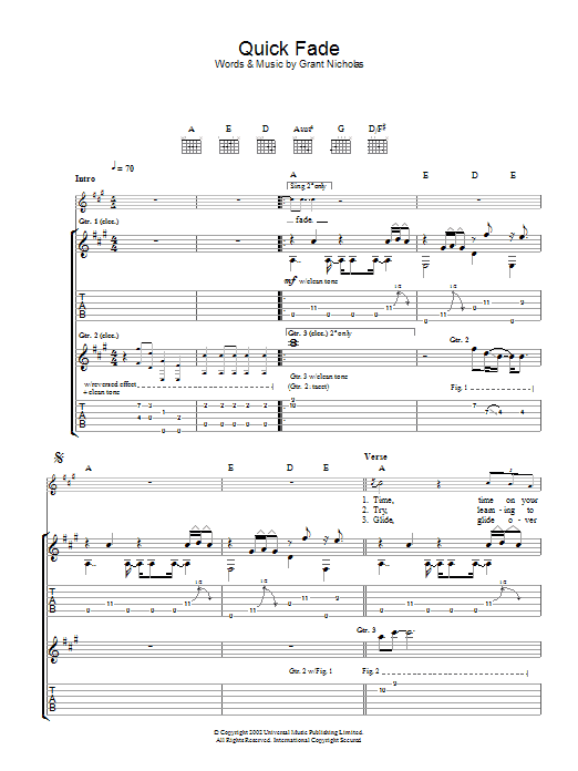 Feeder Quick Fade sheet music notes and chords arranged for Guitar Tab