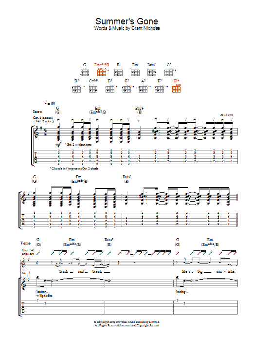 Feeder Summer's Gone sheet music notes and chords arranged for Guitar Tab