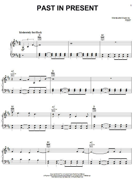 Feist Past In Present sheet music notes and chords arranged for Piano, Vocal & Guitar Chords (Right-Hand Melody)