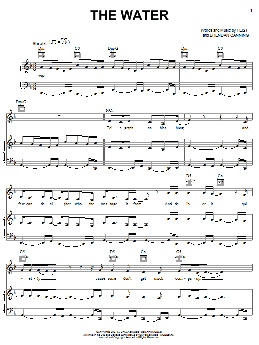 Feist The Water sheet music notes and chords arranged for Piano, Vocal & Guitar Chords (Right-Hand Melody)