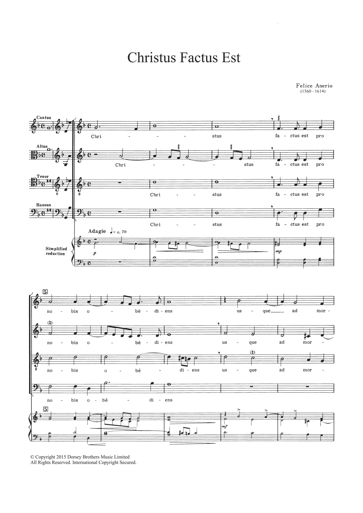 Felice Anerio Christus Factus Est sheet music notes and chords arranged for Choir