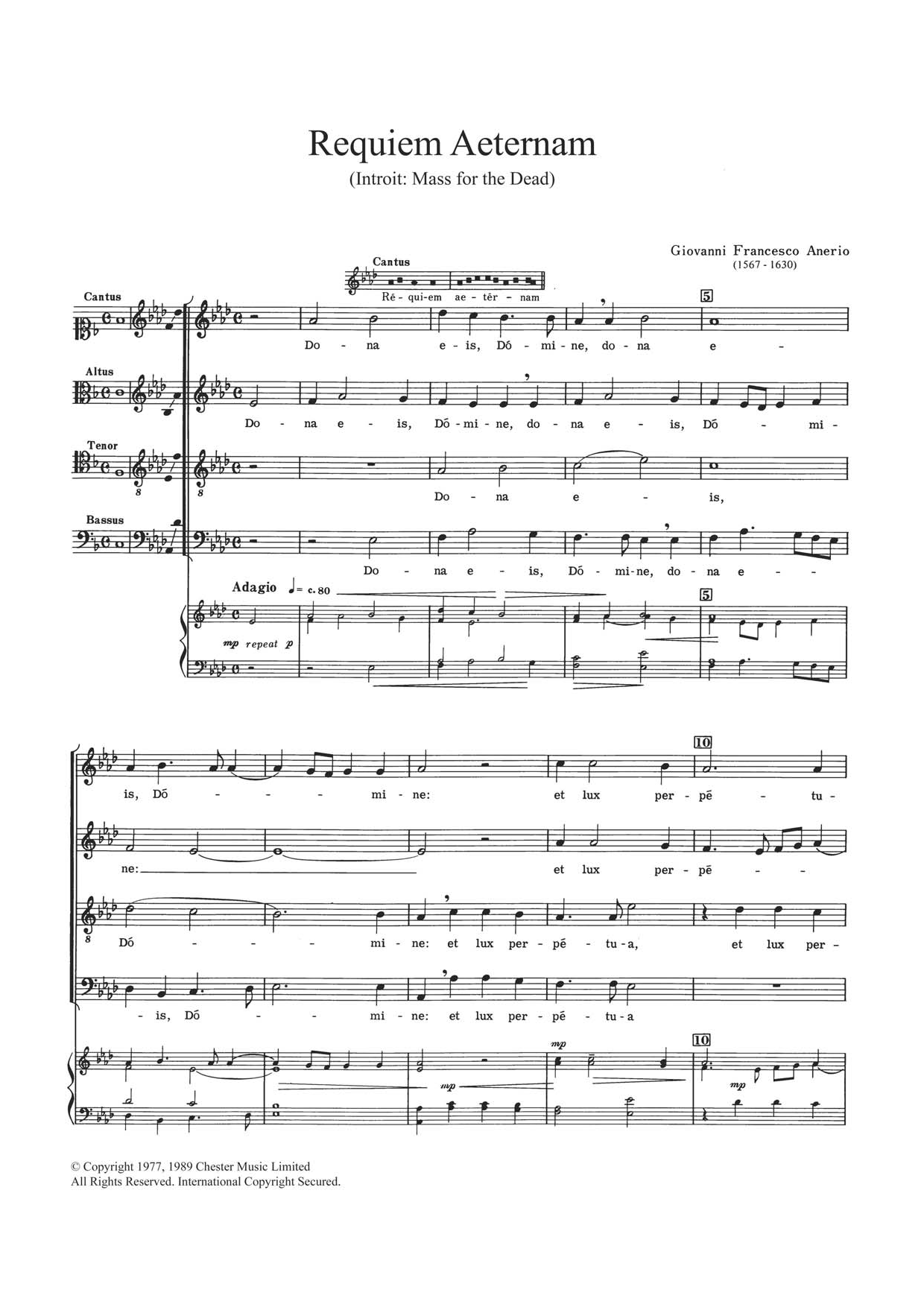 Felice Anerio Requiem Aeternam: Introit sheet music notes and chords arranged for Choir
