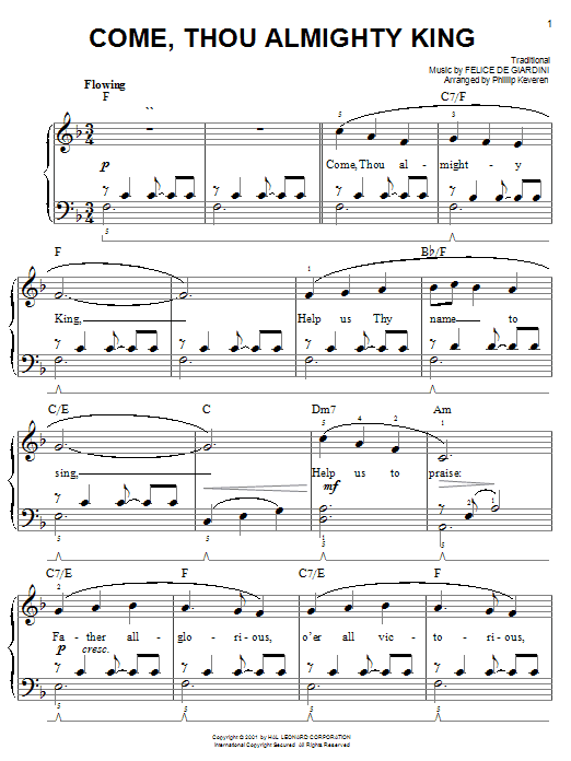 Felice de Giardini Come, Thou Almighty King (arr. Phillip Keveren) sheet music notes and chords arranged for Piano Solo