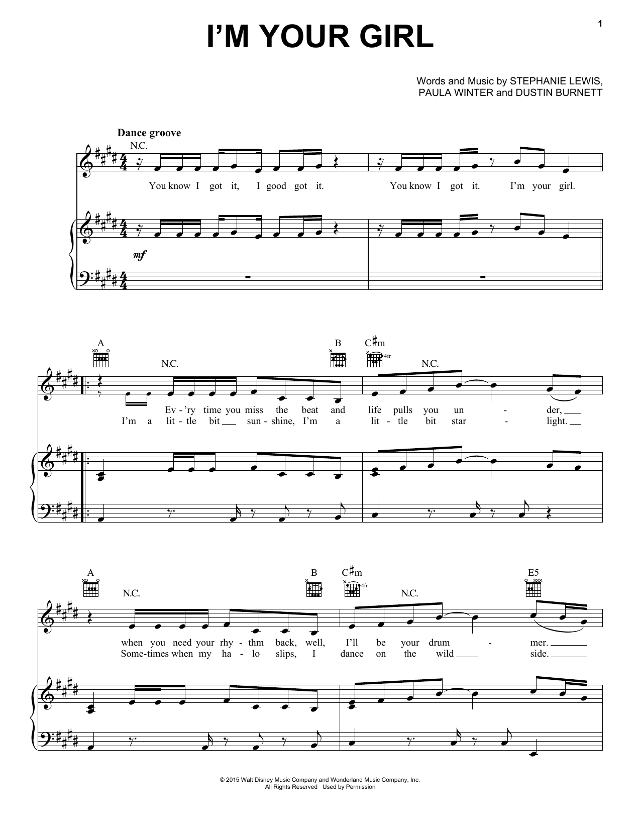 Felicia Barton I'm Your Girl (from Disney's Descendants) sheet music notes and chords arranged for Piano, Vocal & Guitar Chords (Right-Hand Melody)