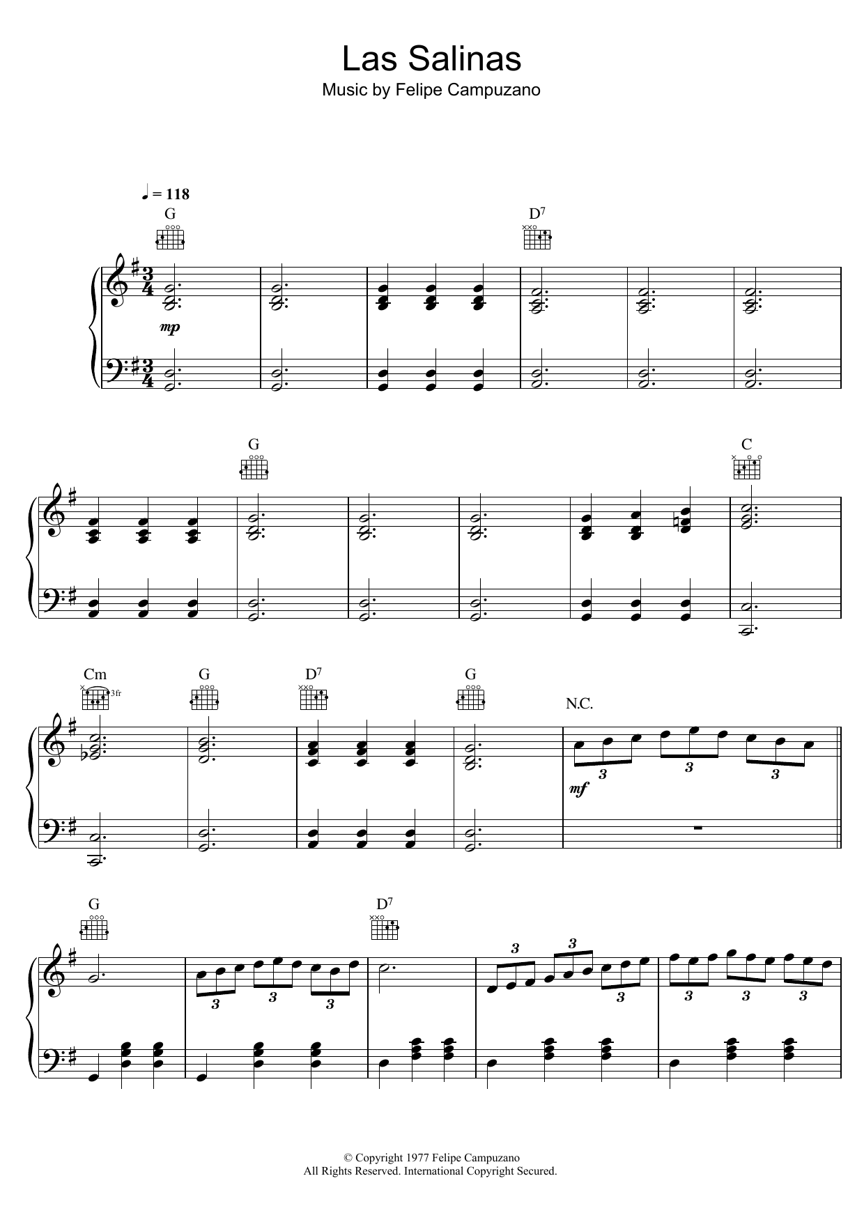 Felipe Campuzano Las Salinas sheet music notes and chords arranged for Piano, Vocal & Guitar Chords