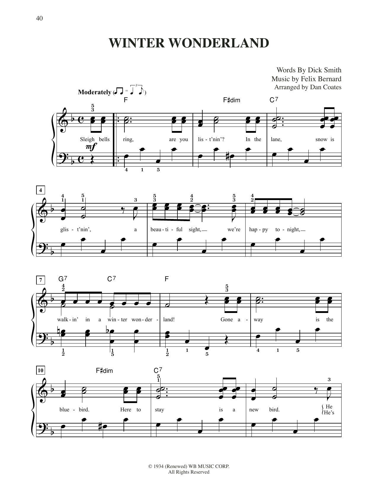 Felix Bernard Winter Wonderland (arr. Dan Coates) sheet music notes and chords arranged for Easy Piano