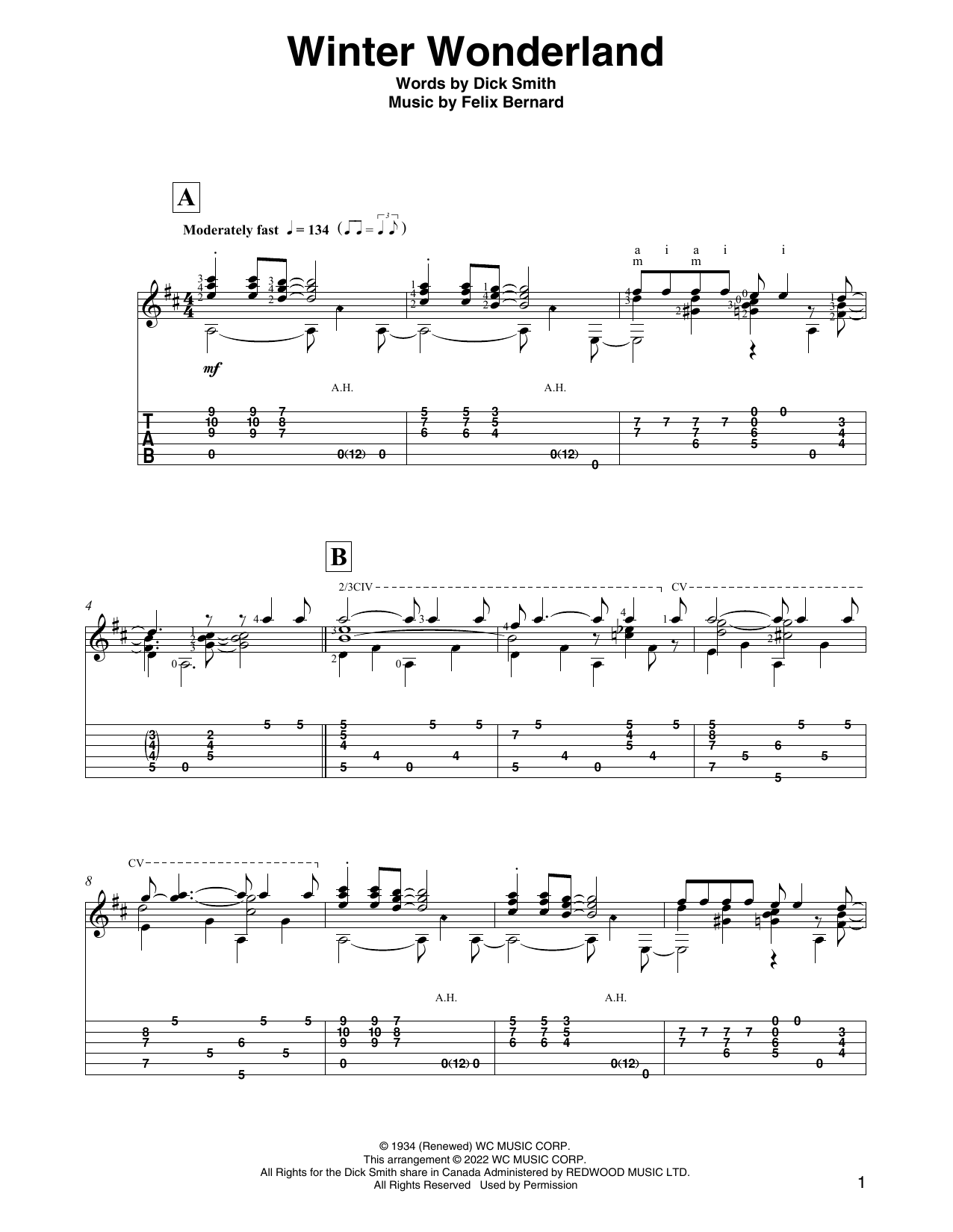 Felix Bernard Winter Wonderland (arr. David Jaggs) sheet music notes and chords arranged for Solo Guitar