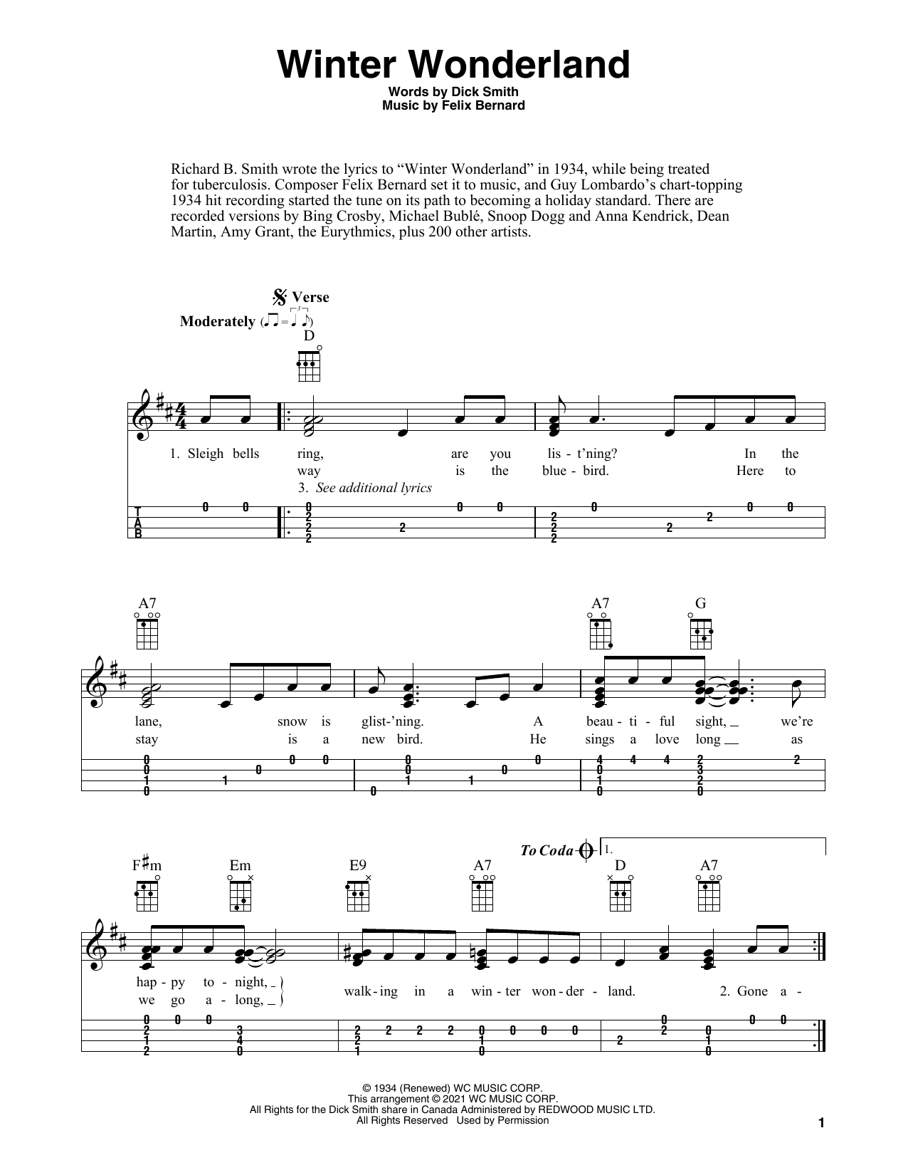 Felix Bernard Winter Wonderland (arr. Fred Sokolow) sheet music notes and chords arranged for Ukulele