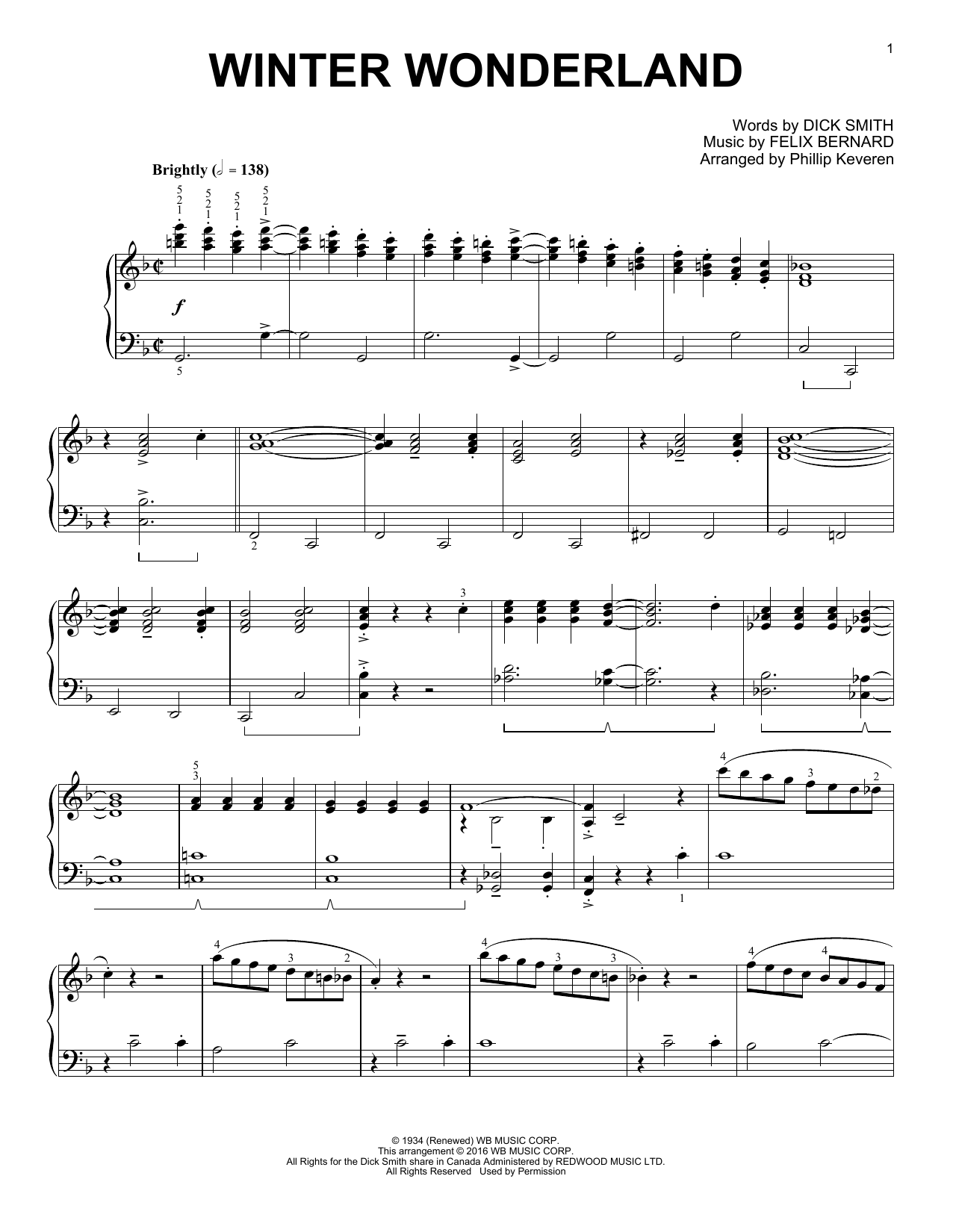 Felix Bernard Winter Wonderland (arr. Phillip Keveren) sheet music notes and chords arranged for Piano Solo