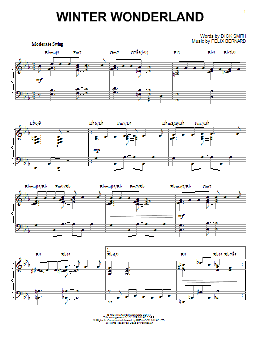 Felix Bernard Winter Wonderland [Jazz version] (arr. Brent Edstrom) sheet music notes and chords arranged for Piano Solo