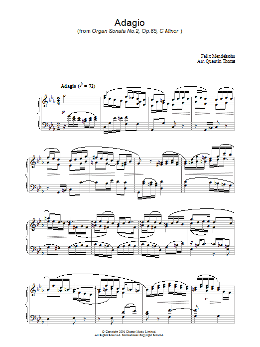 Felix Mendelssohn Adagio sheet music notes and chords arranged for Piano Solo