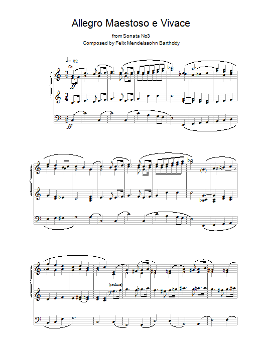 Felix Mendelssohn Allegro Maestoso e Vivace from Sonata No. 3 sheet music notes and chords arranged for Organ