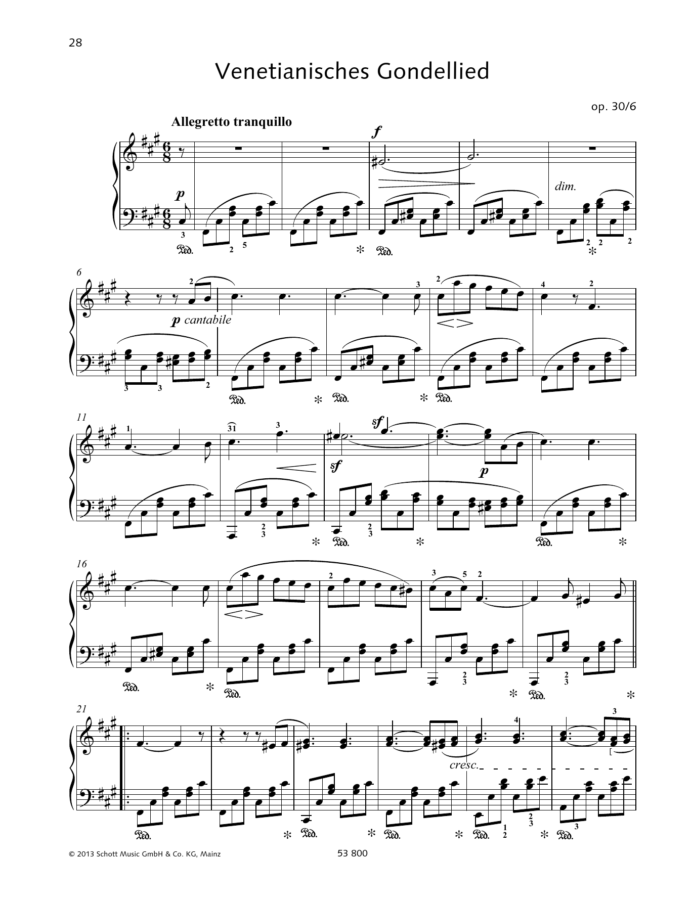 Felix Mendelssohn Bartholdy Allegretto tranquillo sheet music notes and chords arranged for Piano Solo