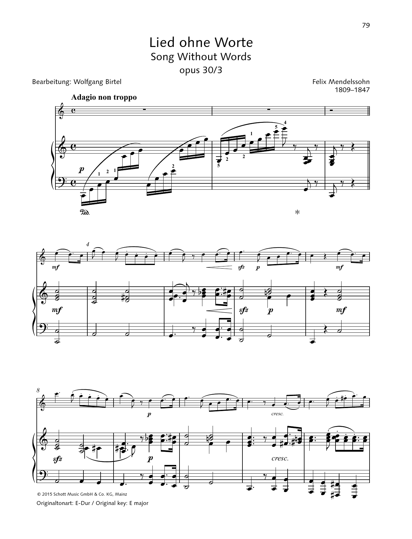 Felix Mendelssohn Bartholdy Song Without Words sheet music notes and chords arranged for String Solo